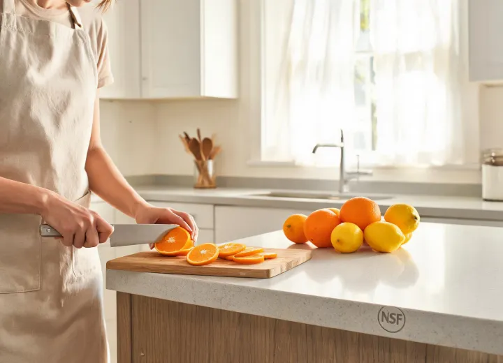 Quartz countertop food prep scene