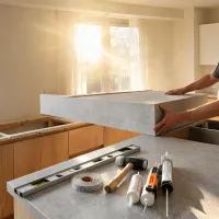 Remodel jobsite with quartz install