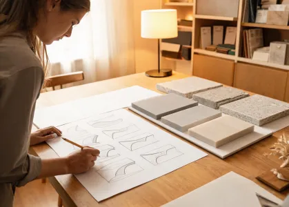 Designer reviewing edge profile drawings